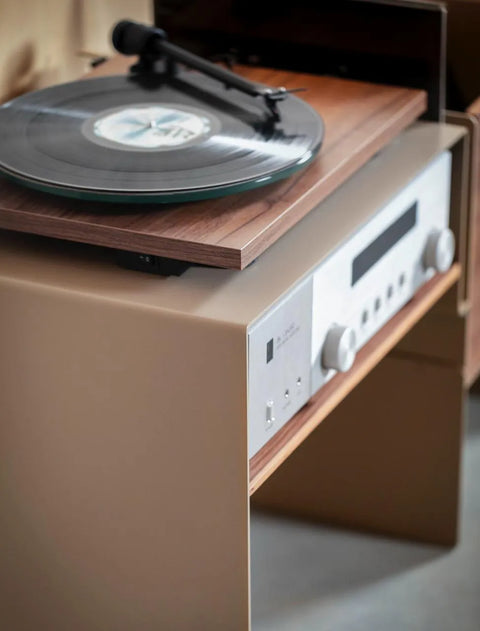 La Console Vinyles Basse - Blanc & Noyer