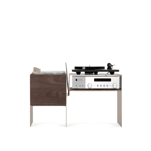 La Console Vinyles Basse - Taupe & Noyer