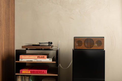 La Console Vinyles Haute - Taupe & Noyer