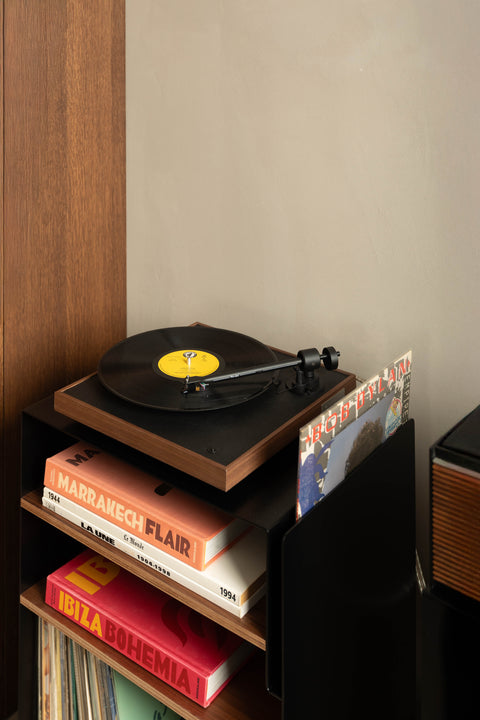 La Console Vinyles Haute - Taupe & Noyer