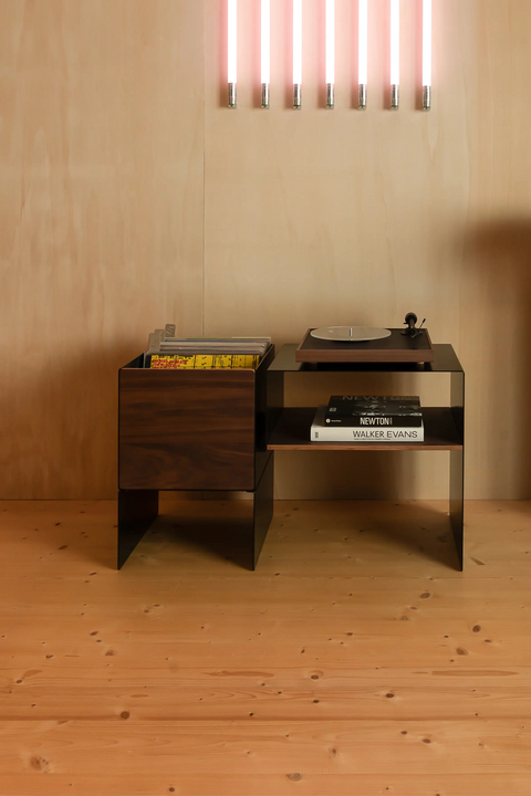 La Console Vinyles Basse - Blanc & Noyer