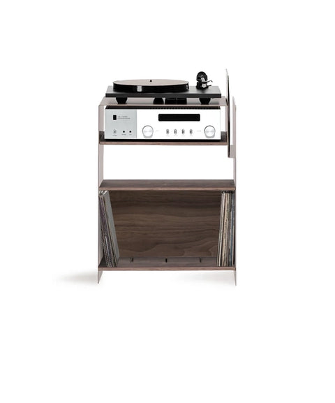 La Console Vinyles Haute - Taupe & Noyer