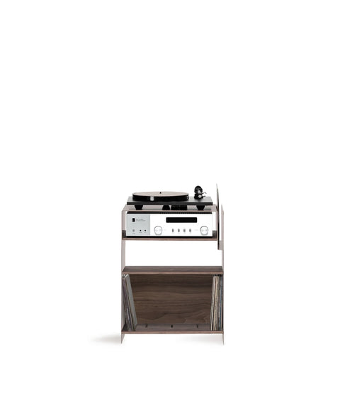 La Console Vinyles Haute - Taupe & Noyer